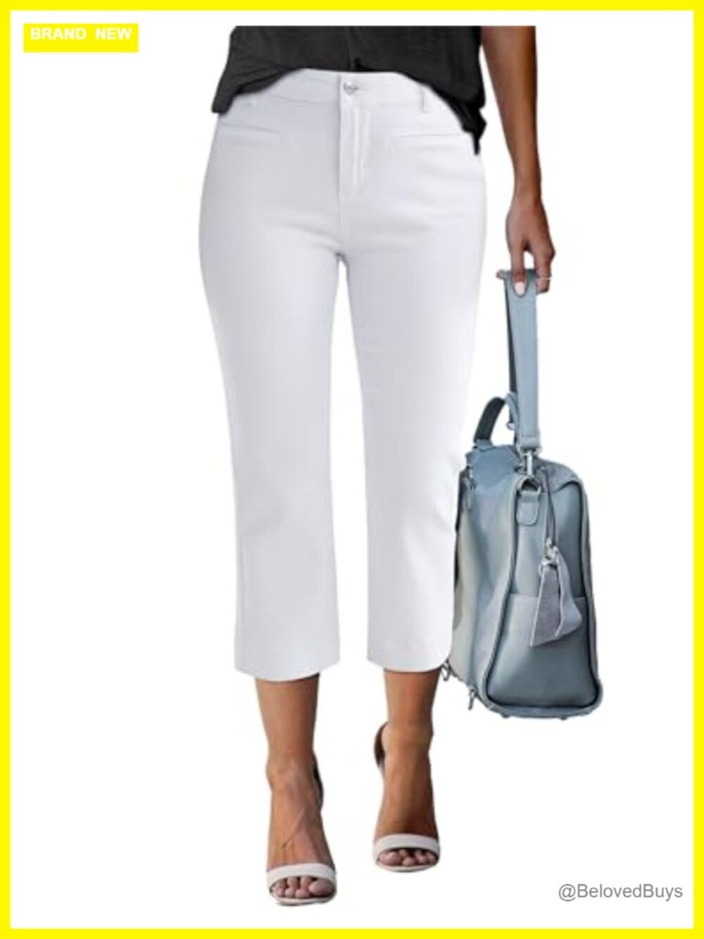 High Waisted Slim Straight Stretchy Denim Capri Jeans Welt Pockets